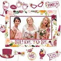 Floral bachelorette party photo booth props set with Bride To Be frame - Rose Red Set (23 Pcs)