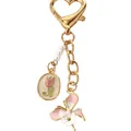 Elegant gold heart keychain featuring a tulip charm and pink floral pendant for bags - Butterfly Tulip