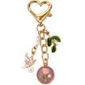 Elegant gold-toned metal keychain featuring a tulip charm, butterfly, and heart-shaped clasp. - Round Plate Tulip