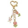 Elegant pink tulip and heart charm keychain featuring white pearls and a butterfly detail - Tulip Flower Chain