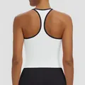 Premium women's white racerback sports tank top with black contrast trim for yoga and fitness - S / Tops / White With Black Trim