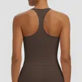 Premium brown racerback yoga sports tank top made of breathable double-sided nylon - S / Tops / Navy Blue