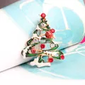 Cute Christmas tree enamel brooch pin with red rhinestones in creative winter style - White Snow Green Leaf Christmas Tree Style (款式9)
