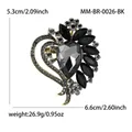 Elegant black heart-shaped brooch with glass crystals and teardrop centerpiece - Antique Gold-Black (0026-BK)
