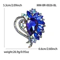 Elegant blue heart-shaped crystal brooch pin with teardrop gemstones for women - Antique Gold-Blue (0026-BL)
