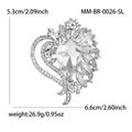 Elegant heart-shaped crystal brooch with large teardrop glass stone in silver finish - White K-Silver (0026-SL)