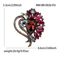 Vintage heart-shaped brooch with maroon teardrop crystals and measurement details - Antique Gold-Purple (0026-PU)