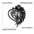 Black heart-shaped crystal brooch with grey pear-cut center stone jewelry accessory - Gun Black-Black (0026-BK2)