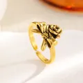 Vintage gold rose flower and bow knot open adjustable ring for women - Rose Bow (2493)
