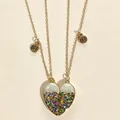 Détail des colliers magnétiques BFF en forme de coeur avec paillettes et chaînes dorées - Style Puzzle Cœur à Paillettes Colorées Brillantes (#11)