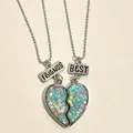 Gros plan de pendentifs cœur magnétiques avec étiquettes FRIENDS et BEST et paillettes - Style de puzzle de cœur à paillettes d'étoiles colorées (#16)