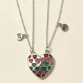 Parure de colliers d'amitié BFF cœur magnétique avec paillettes et chaîne argentée - Style Cœur Magnétique avec Cœurs Multicolores (#13)