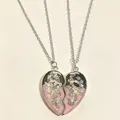 Parure de colliers cœur magnétique BFF avec pendentifs en résine pailletée - Style Pentagramme Papillon Dégradé Arc-en-ciel (#5)