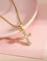 Élégant collier pendentif croix doré avec de superbes pierres en oxyde de zirconium - Style croix pavée de zircone dorée (196116-GD)