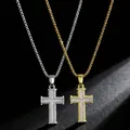 Colliers avec pendentif croix classiques en argent et or avec incrustation zircon - Style chaîne box croix givrée argentée (162035-Argent)