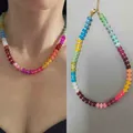 Colorful rainbow abacus beaded necklace for women in vibrant dopamine vacation style - Purple, Red, Blue & Green (38+5cm)