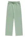 Flat lay view of mint green straight-leg casual trousers featuring an elastic waistband - Bean Green