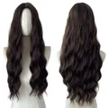 Long dark brown wavy wig for women featuring a middle part design, front and back view. - Cool Brown