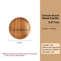 Sottobicchiere rotondo in legno di acacia con venature naturali, diametro 8,8 cm per tazze - Sottobicchiere Rotondo in Legno di Acacia da 8,8 cm (Senza Logo)