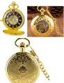 Vintage gouden mechanisch skelet zakhorloge met gedetailleerd gegraveerd bloemmotief - Dubbele Deksel Hol Mechanisch / Goud