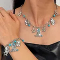 Vintage Western cowboy jewelry set with boot charms, stars and faux turquoise beads. - Artificial Turquoise Western Necklace & Bracelet 2-Piece Set (14)