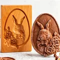 Handgefertigte Holz-Plätzchenform mit Hasen- und Rosenmuster für dekoratives Gebäck - Kaninchen