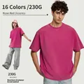 230g heavy-weight washed vintage rose red short sleeve T-shirt for men and women - M / Tops / Rose Red