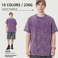 Men's heavyweight light purple washed streetwear T-shirt with vintage distressed finish - M / Tops / Light Purple