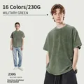 T-shirt lourd 230g en coton lavé vintage vert militaire pour hommes et femmes - Vert Militaire