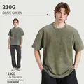 T-shirt vintage à manches courtes délavé épais de 230g de couleur vert olive - Vert olive