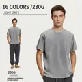 T-shirt vintage délavé 230g pour hommes à col rond haut de gamme de couleur gris clair - Gris clair