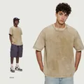 T-shirt 230g en coton délavé vintage kaki, style streetwear américain classique - Kaki