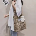 Stylish leopard print tote bag with white bear plush keychain for spring 2026 - Leopard Print (Single Bag) / Leopard Print