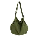 Japanese style dark green canvas crossbody bag for students - Green