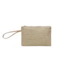 Minimalist natural woven straw clutch bag with wrist strap for beach vacation - Khaki