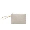 Elegant minimalist woven straw wristlet bag in creamy white for beach vacation use - Off White