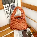 Detailed view of the orange handmade woven cotton rope mesh bag with open-work texture - Orange (With Inner Bag)