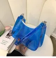 Stylish blue transparent jelly shoulder bag made of high-quality PVC material. - Blue