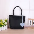 Versatile black nylon tote bag with light blue heart-shaped charm for women's gift bag - Black