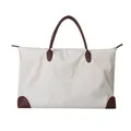 Large capacity travel tote bag for women with brown leather handles and off-white nylon body - White
