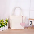 Cream white women's tote bag with pink heart pendant gift bag - Off White