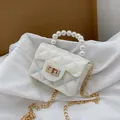 Mini cream white quilted jelly bag for kids with elegant pearl handle and gold chain strap - White