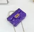 Mini sac en gelée matelassé violet pour fille avec poignée en perles et chaîne dorée - Violet
