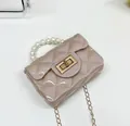 Mini sac en gelée matelassé beige pour enfants avec poignée en perles et chaîne - Kaki