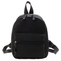 Classic mini nylon backpack for women in solid black color with durable zipper closure - Black
