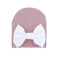Lindo gorro rosa cálido para bebé con un lazo blanco decorativo grande para recién nacidos - Talla Única (Sugerido 0-6 Meses) / Malva con lazo blanco