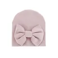 Gorro de punto rosa para bebé con un gran lazo decorativo para recién nacidos e infantes - Talla Única (Sugerido 0-6 Meses) / Malva taro sólido