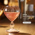 Elegant heart-shaped ribbed glass cocktail cup for bars and parties - 220ml / Striped Heart Style With Straw