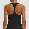 Black racerback sports bra for yoga and running with breathable and tight stretch fabric - S / Tops / Black