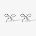 Elegant 925 sterling silver twisted rope bow stud earrings in minimalist Korean style - 925 Silver / Silver-B